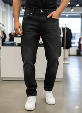 COCH MEN'S FADED BLACK STRAIGHT-FIT DENIM JEANS